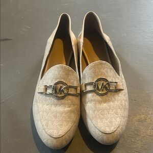Michael Kors Light Gray Loafers with Silver Emblem